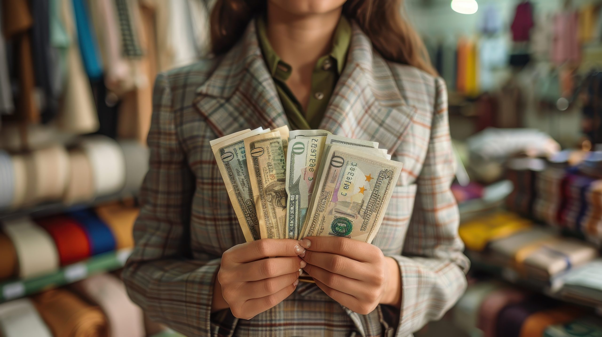 portrait-woman-surrounded-by-money